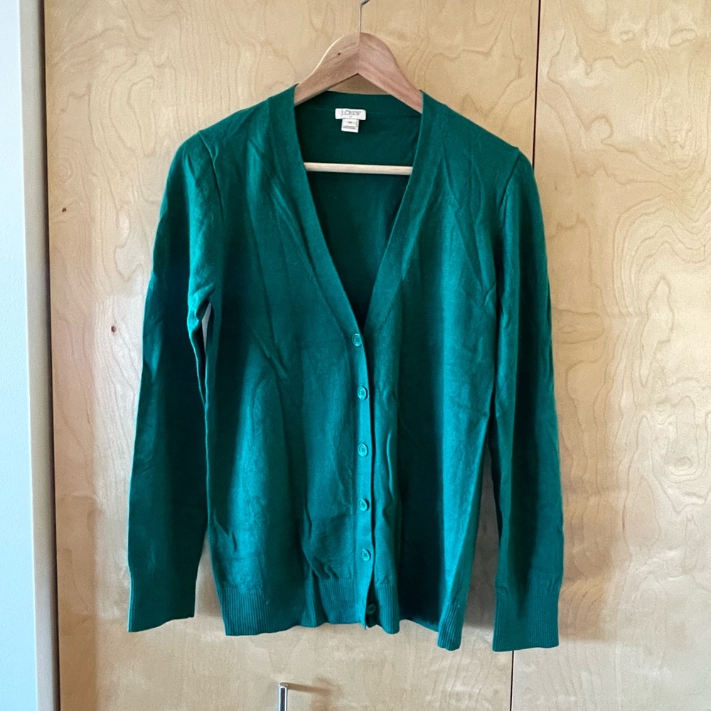 JCrew bright green merino wool cardigan